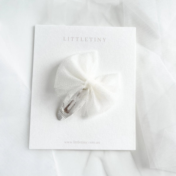 Aurora | Tulle Bow Hair Clip (White)