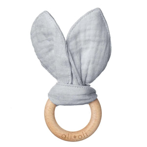褶皺小兔子耳朵木環固齒器（Grey）Ali+Oli Ali+Oli