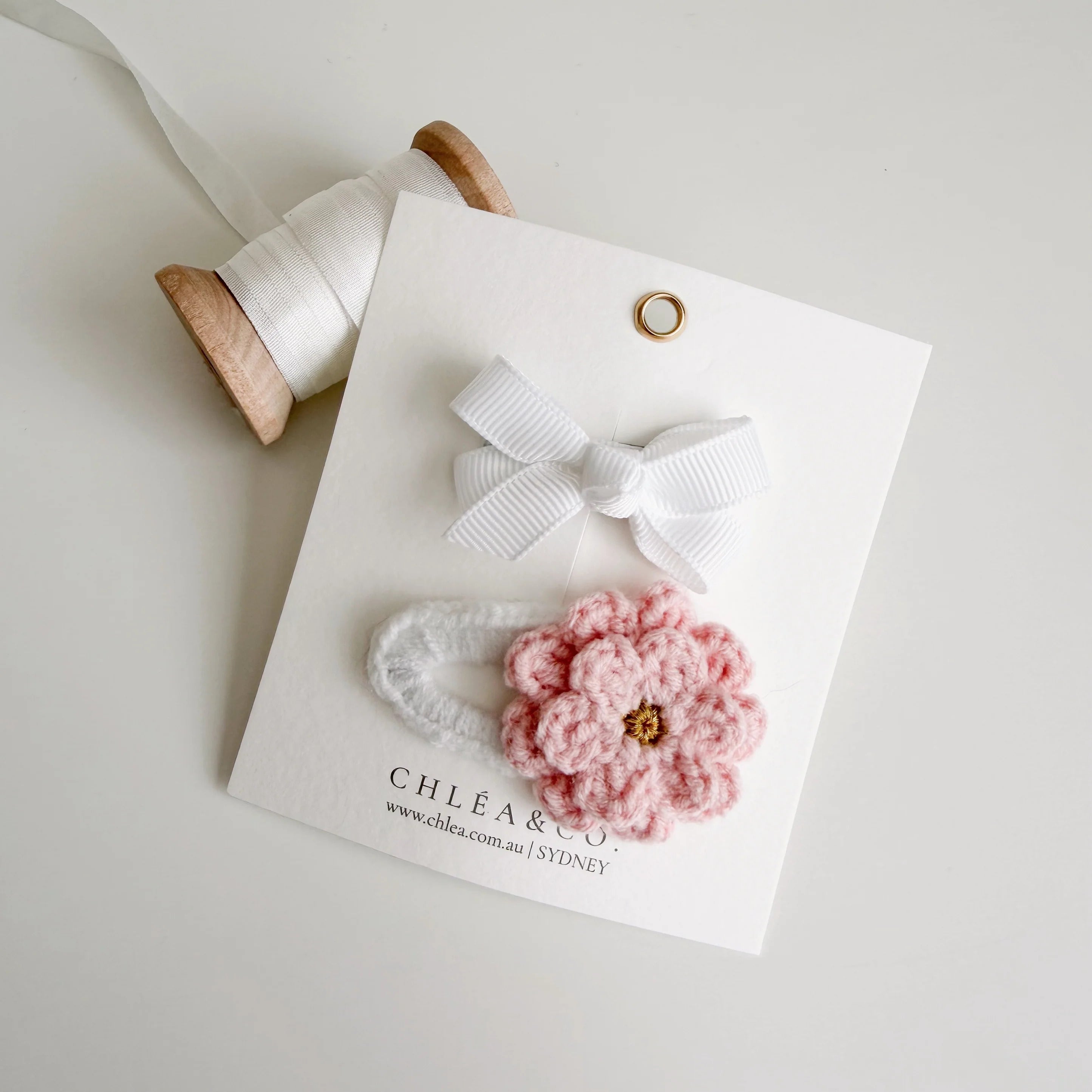 Sweet Blossom White Bow | 2pc Mixed Hair Clips - Chléa & Co