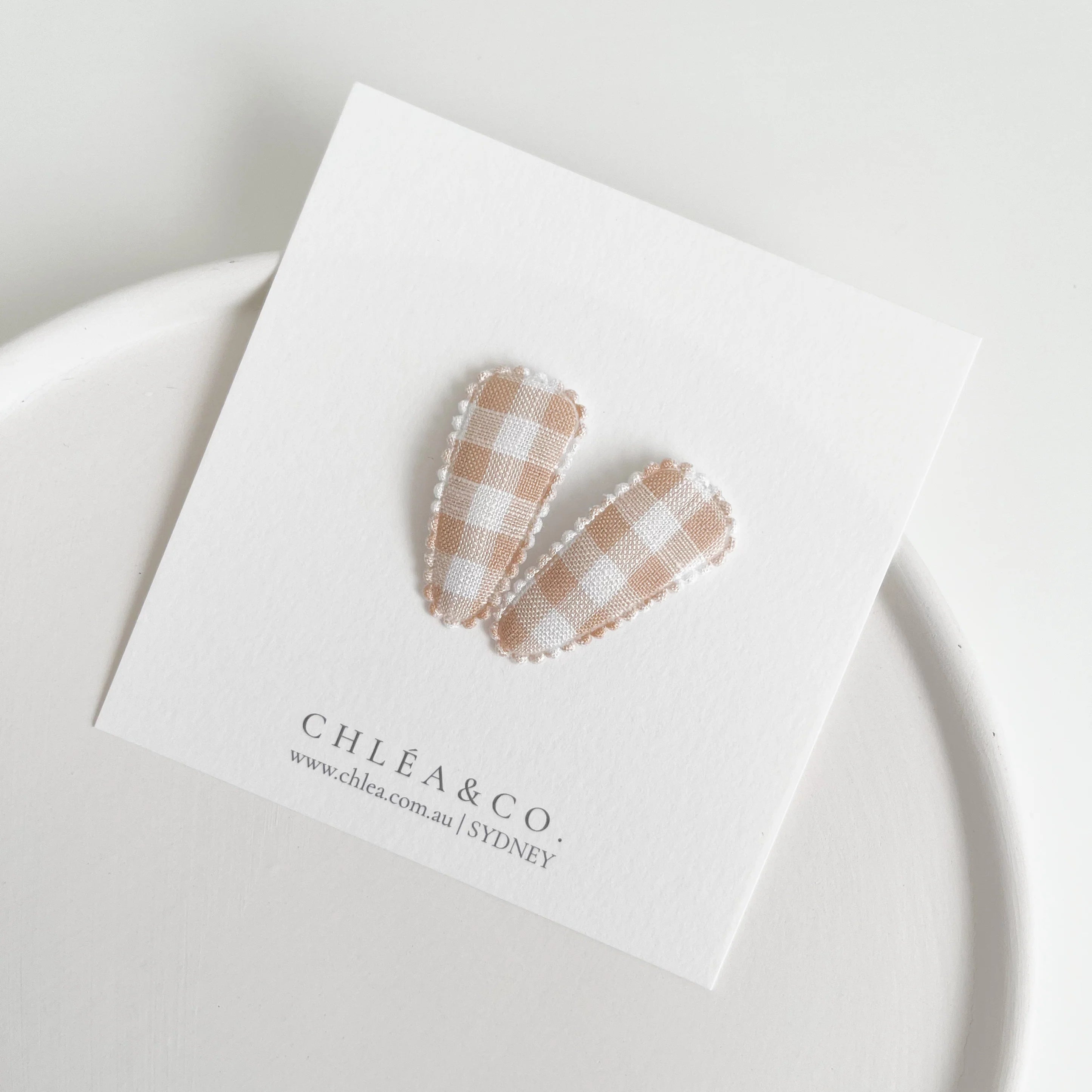 Hazelnut Gingham Fabric Covered Snap Clip - Chléa & Co