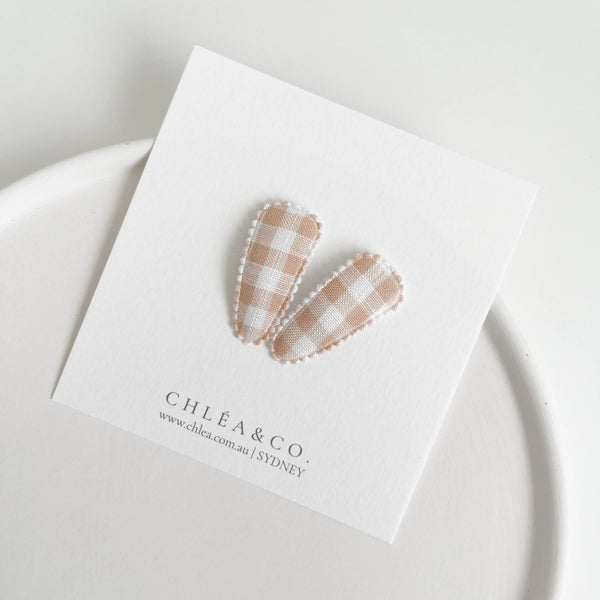 Hazelnut Gingham Fabric Covered Snap Clip - Chléa & Co
