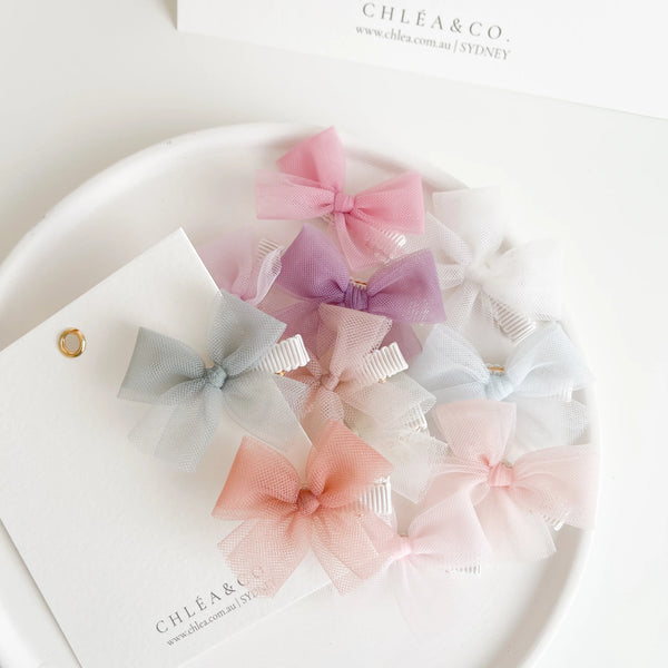 Petite Ballerina Tulle Bow Clip (Sage Grey) - Chléa & Co