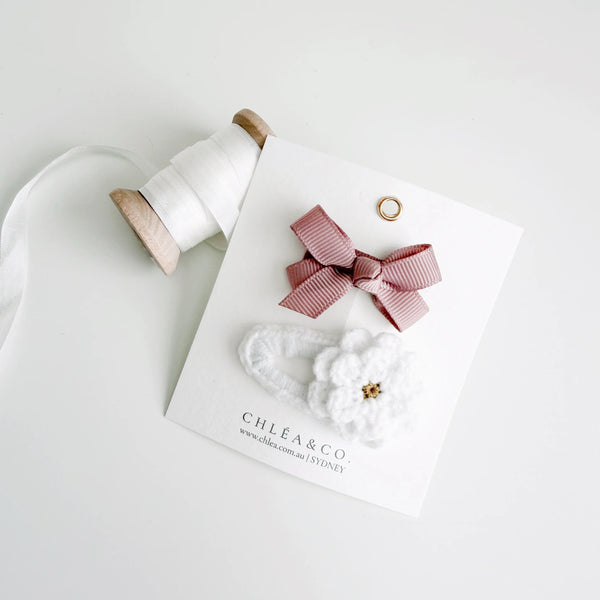 Sweet Blossom Rose Bow | 2pc Mixed Hair Clips - Chléa & Co