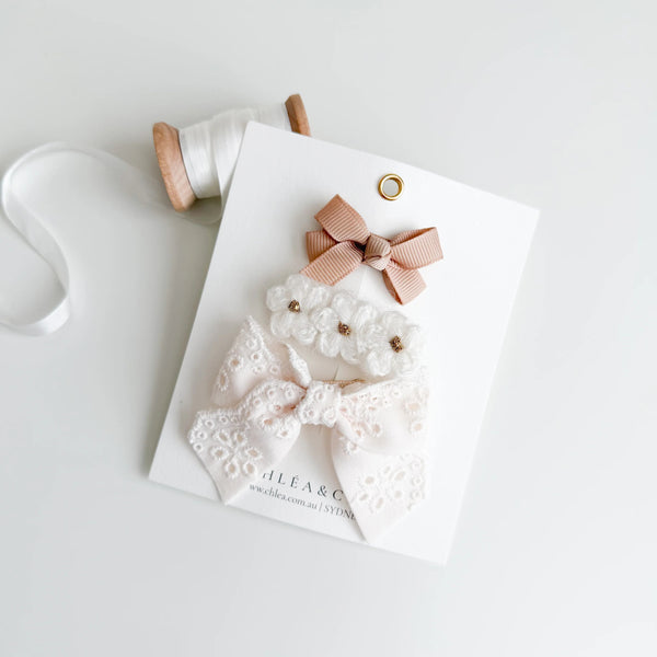 Vanilla | 3pc Bow & Hair Clip Set - Chléa & Co