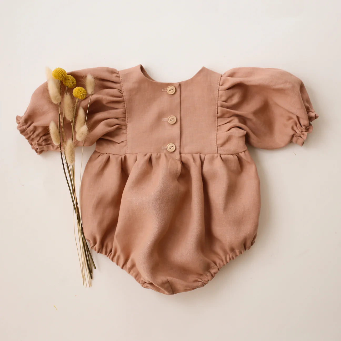Powder Linen Puff Sleeve Bubble Playsuit - Dannie and Lilou