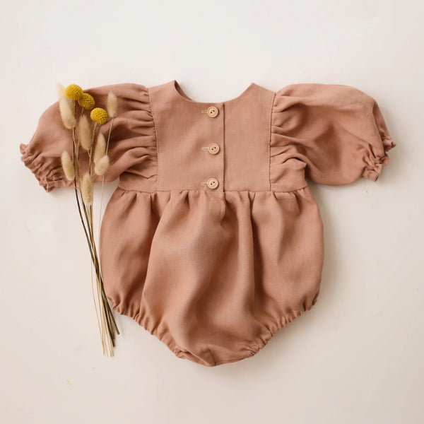 Powder Linen Puff Sleeve Bubble Playsuit - Dannie and Lilou