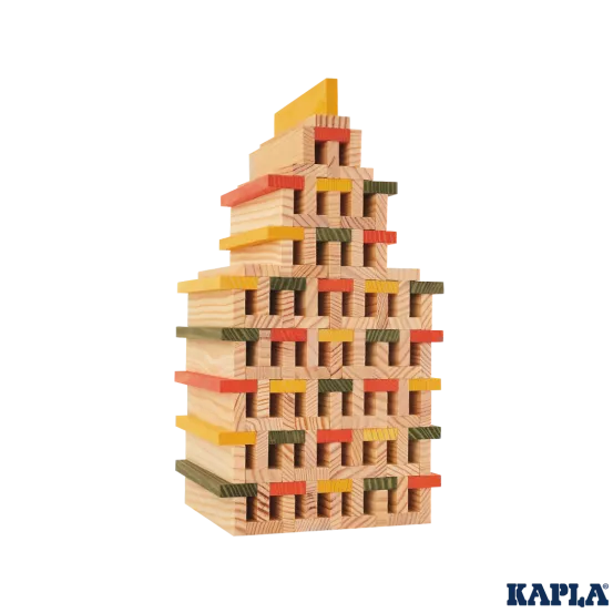 溫暖而華麗的色調可以舒緩和滋養想像力。黃色、橙色和深綠色可打造多彩結構！4 種不同顏色的組合，帶來更多靈感！200 塊木板（140x 自然色、20x 橙色、20x 黃色、20x 綠色）和 1 本秋季色彩的靈感小冊子。顏色都是食品級的，對小孩來說是安全的。#KAPLA #Fantaskid #KAPLA Seasons #The Autumn Box