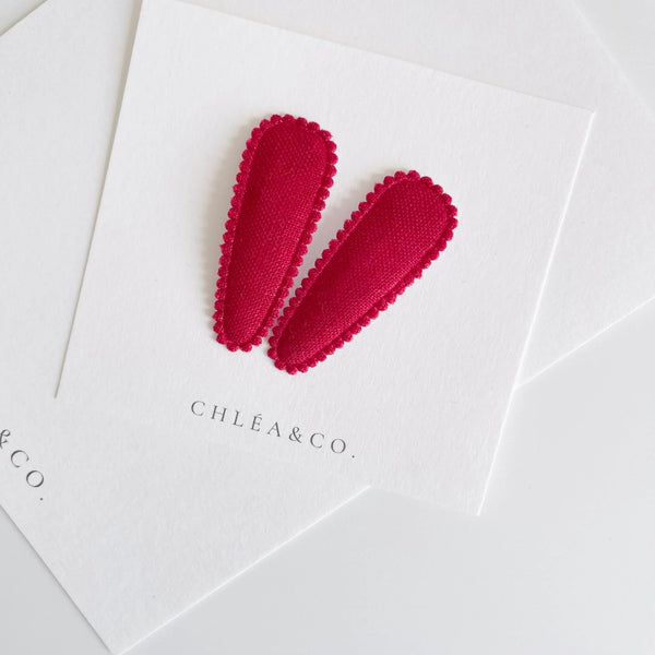 Cherry Red Linen Fabric Covered Snap Clip