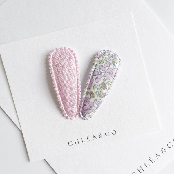Dainty Lilac Garden & Macaroon Pink Fabric Covered Snap Clip