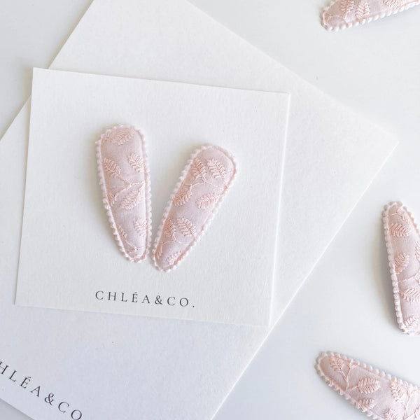 Embroidered Apricot Fabric Covered Snap Clip