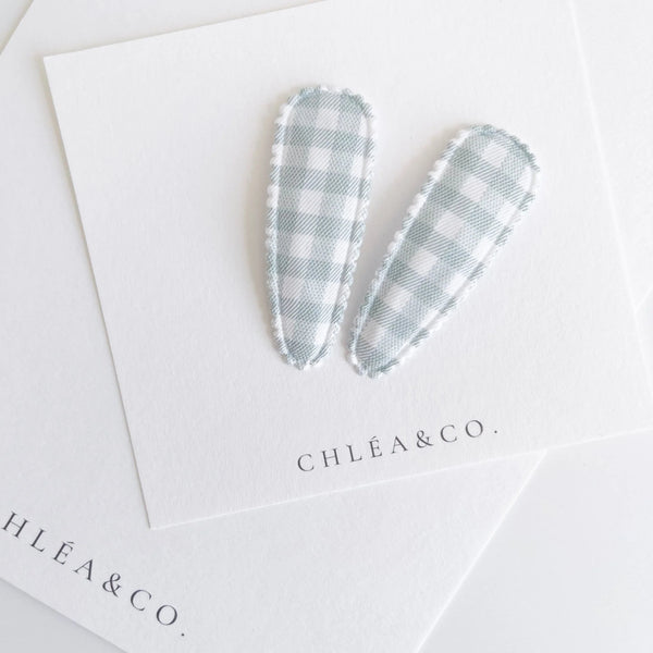 Mint Gingham Fabric Covered Snap Clip