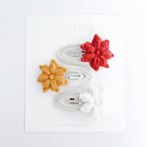 Set of 3 Winter Leaves | Crochet Hair Clip