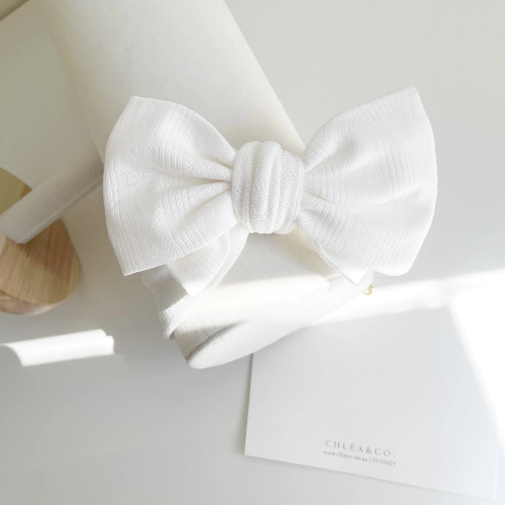 Soft Pointelle Topknot Headband 純白大蝴蝶結嬰兒髮帶